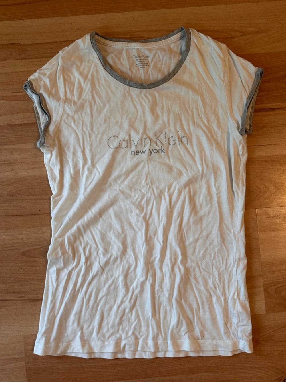 Calvin Klein White Short Sleeve Logo Tee with Gray Trim